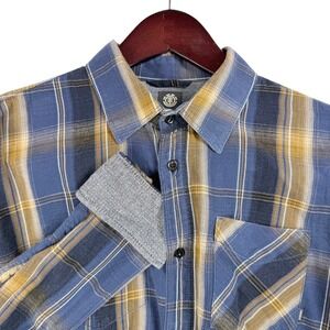 Element Plaid Long Sleeve Button Up Shirt‎ Men's Large L Blue Brown Tan